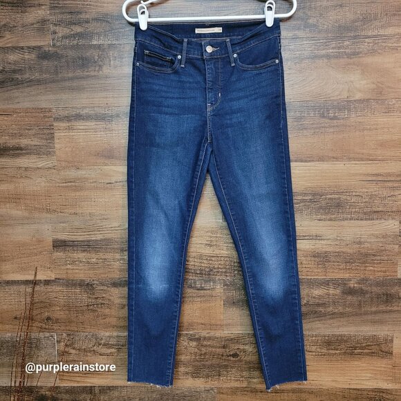 Levi's Jeans 28 Super Skinny 310 Shaping Mid Rise Raw Hem Dark Wash Western - Picture 1 of 13